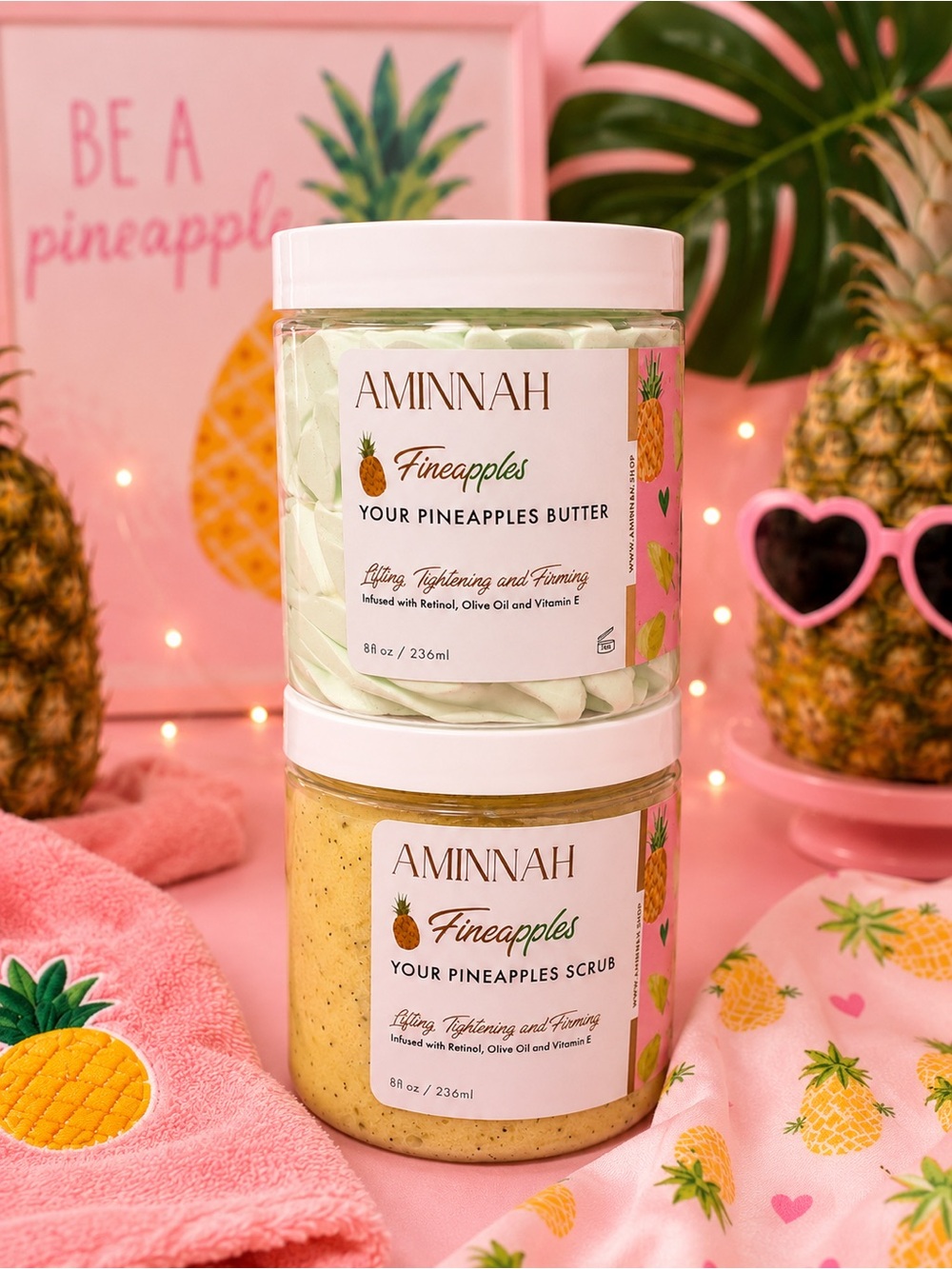 AMINNAH Your Pineapples Butter & Pineapples Scrub Set — 8 oz Each 🍍